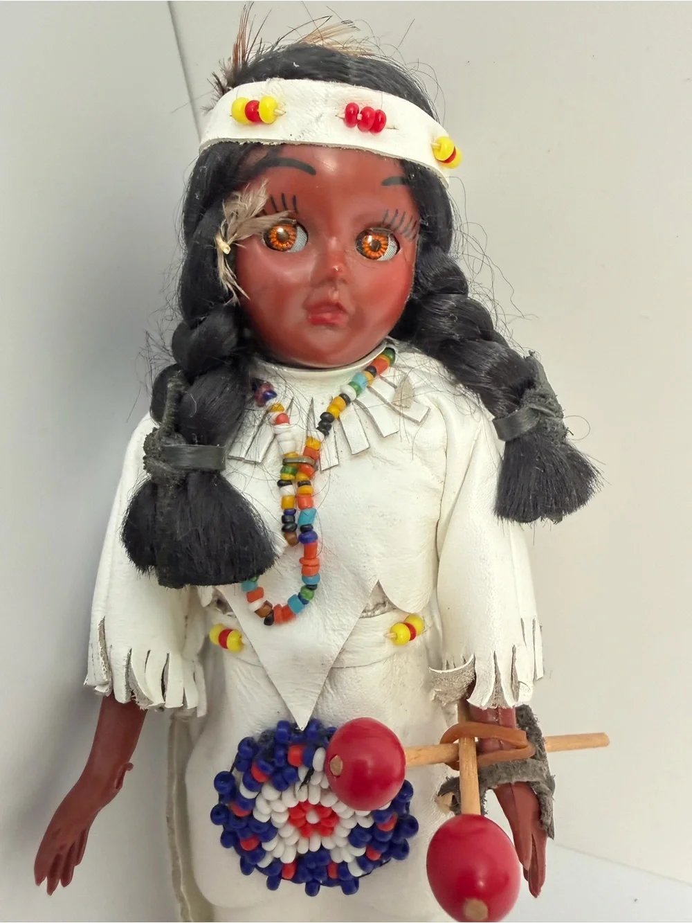 Vintage Native American Inspired Doll with Beaded Trim